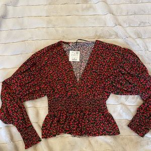 NWT Pull & Bear Floral V-neck Blouse size M